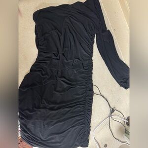 Black ruched one sleeve dress size L